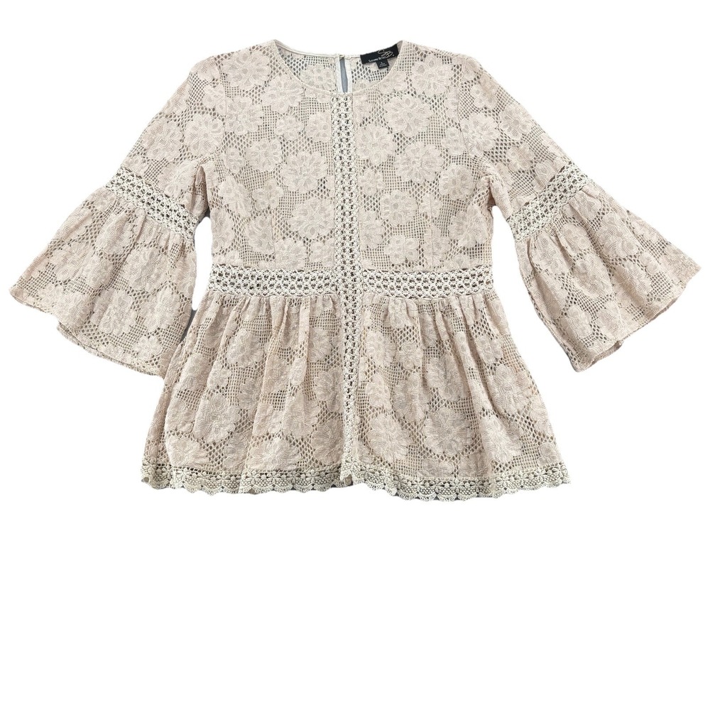 Suzanne Betro Blouse Women Large Lace Floral Boho Festival‎ Peplum Top Coachella